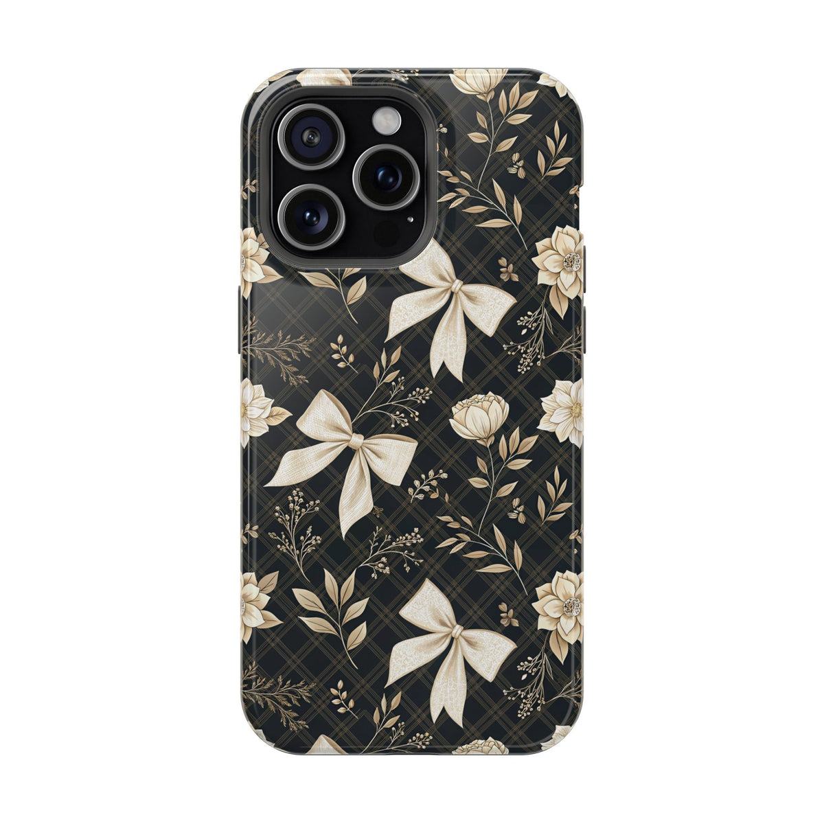 Midnight Bow protective phone case for iPhone 15 Pro Max, glossy finish