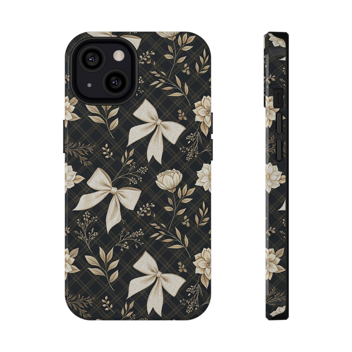 Midnight Bow protective phone case for iPhone 13, glossy finish