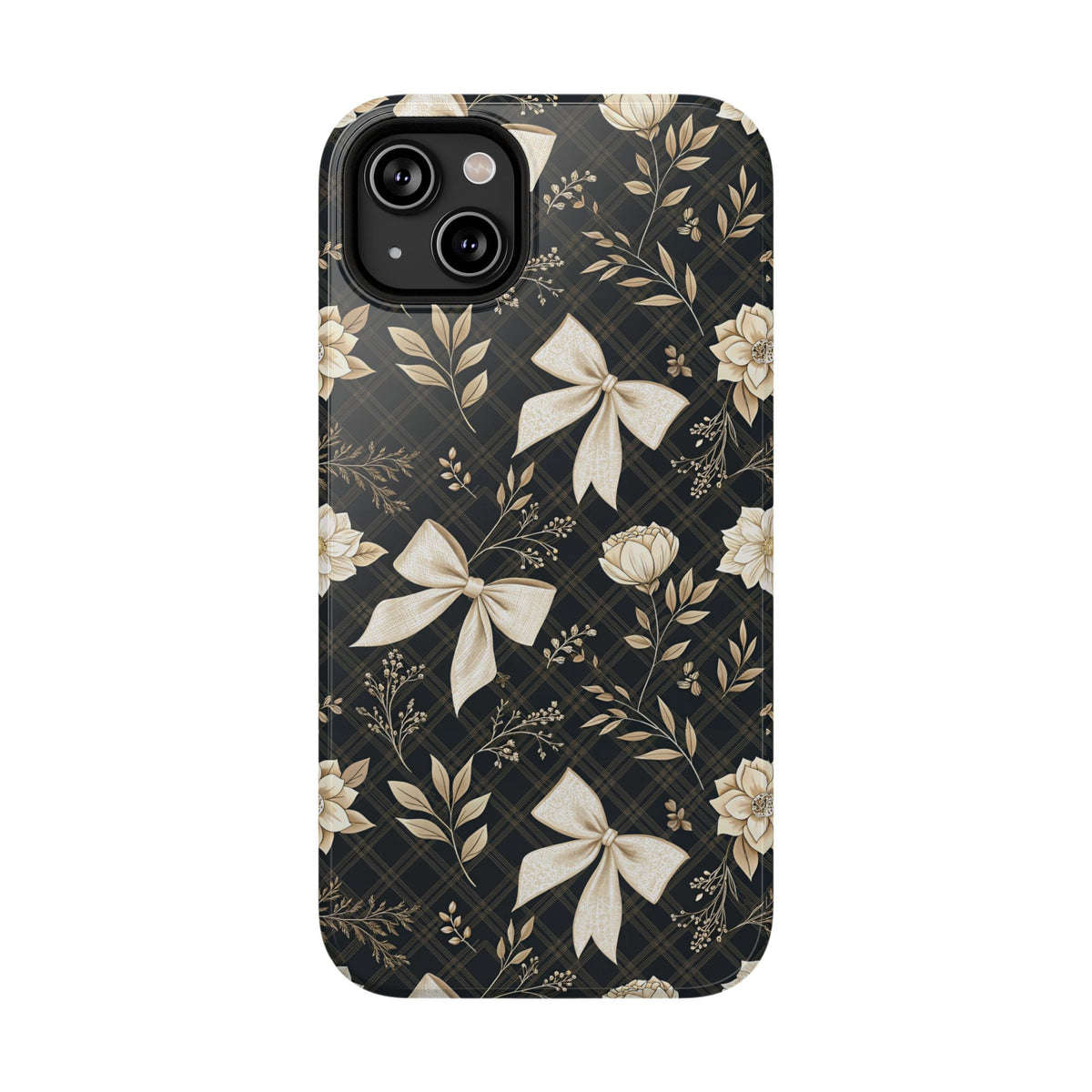 Midnight Bow protective phone case for iPhone 14 Plus, glossy finish