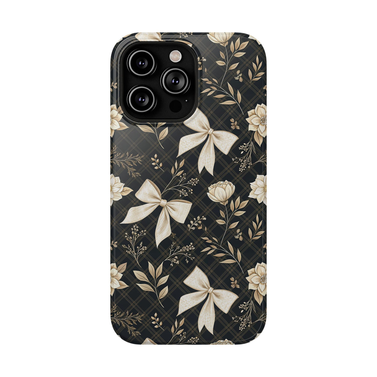 Midnight Bow protective phone case for iPhone 14 Pro Max, glossy finish