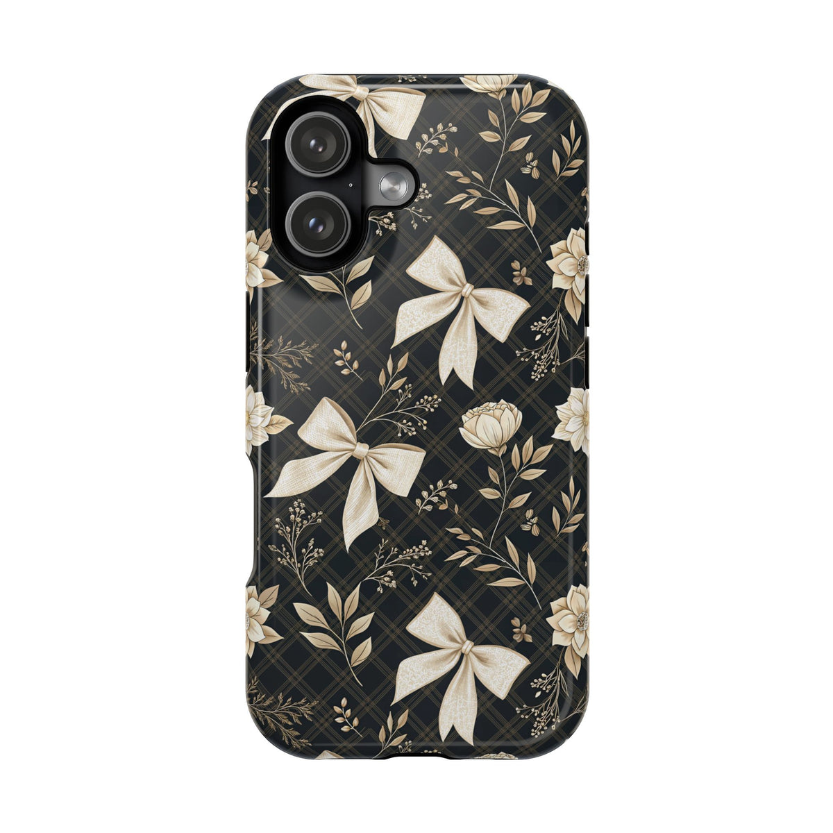 Midnight Bow protective phone case for iPhone 17, glossy finish