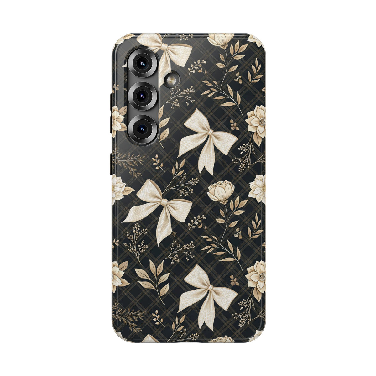Midnight Bow protective phone case for Samsung Galaxy S25, glossy finish