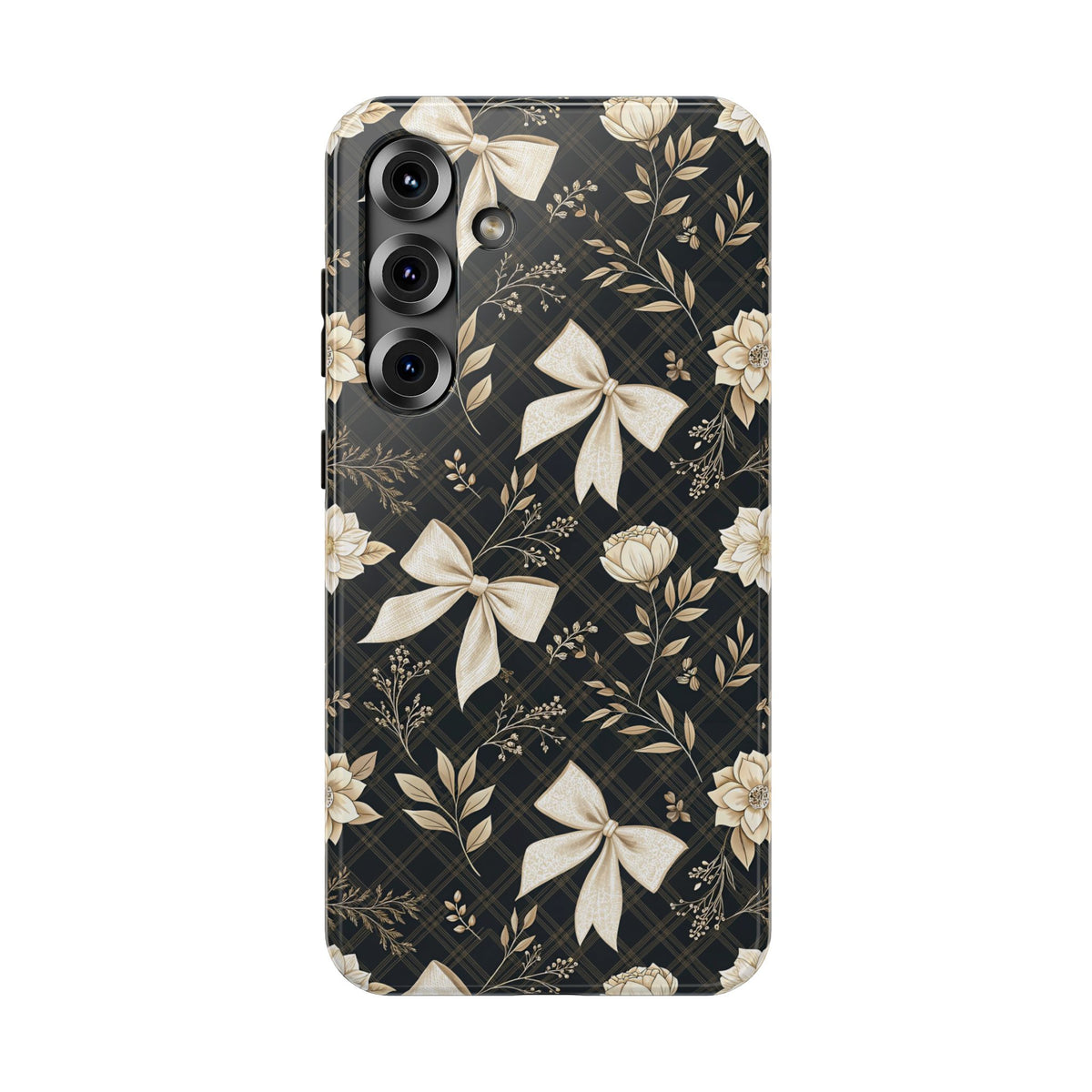 Midnight Bow protective phone case for Samsung Galaxy S25 Plus, glossy finish