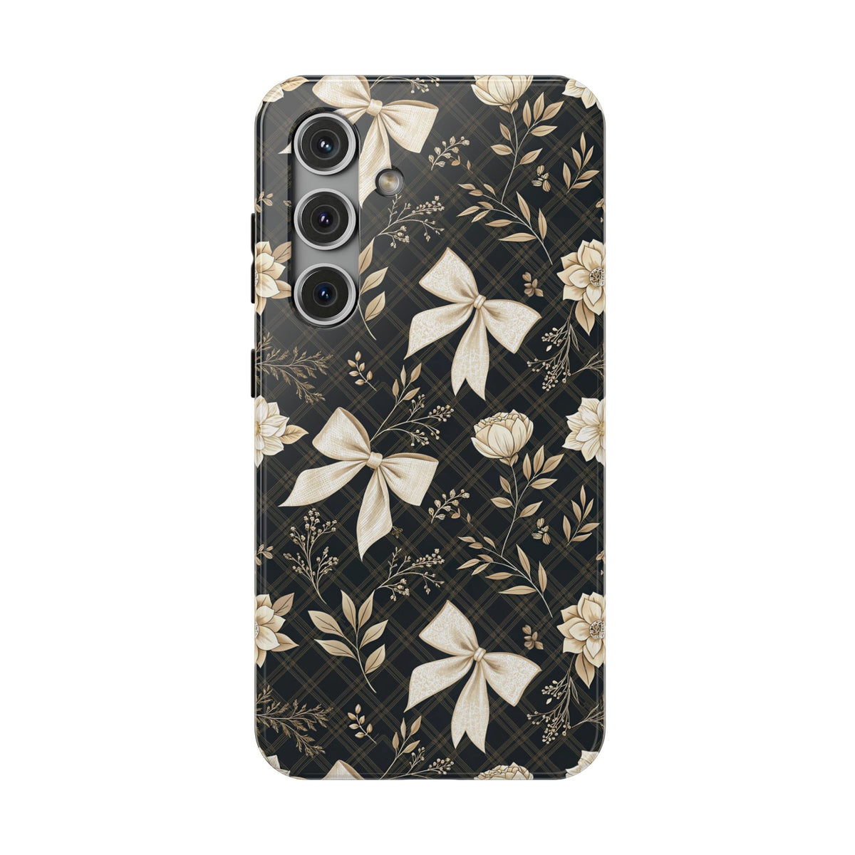 Midnight Bow protective phone case for Samsung Galaxy S24, glossy finish