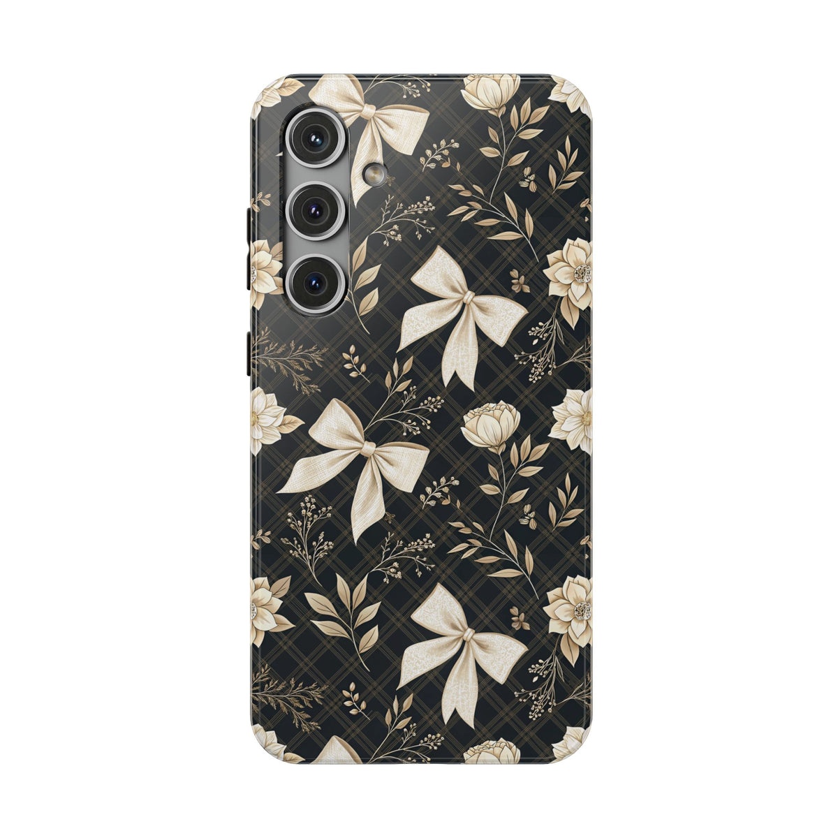 Midnight Bow protective phone case for Samsung Galaxy S24 Plus, glossy finish