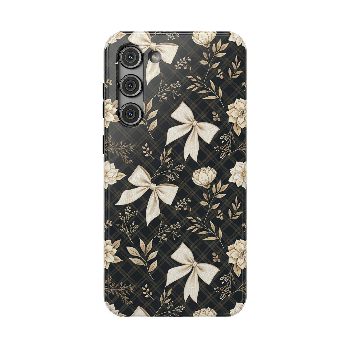 Midnight Bow protective phone case for Samsung Galaxy S23 Plus, glossy finish