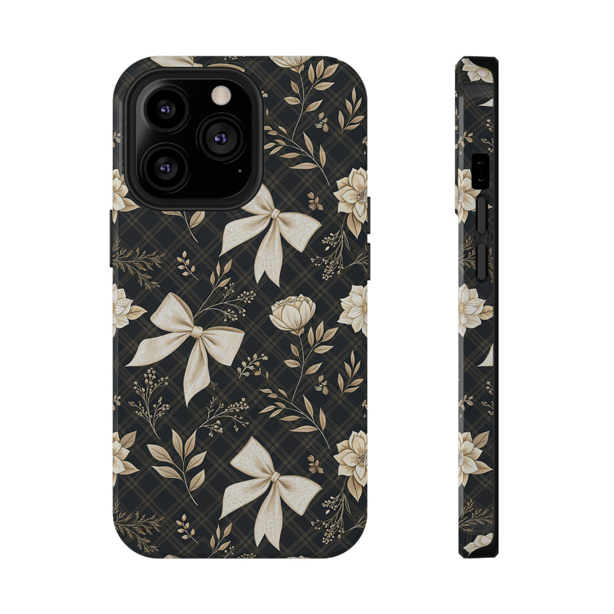 Midnight Bow protective phone case for iPhone 13 Pro, glossy finish