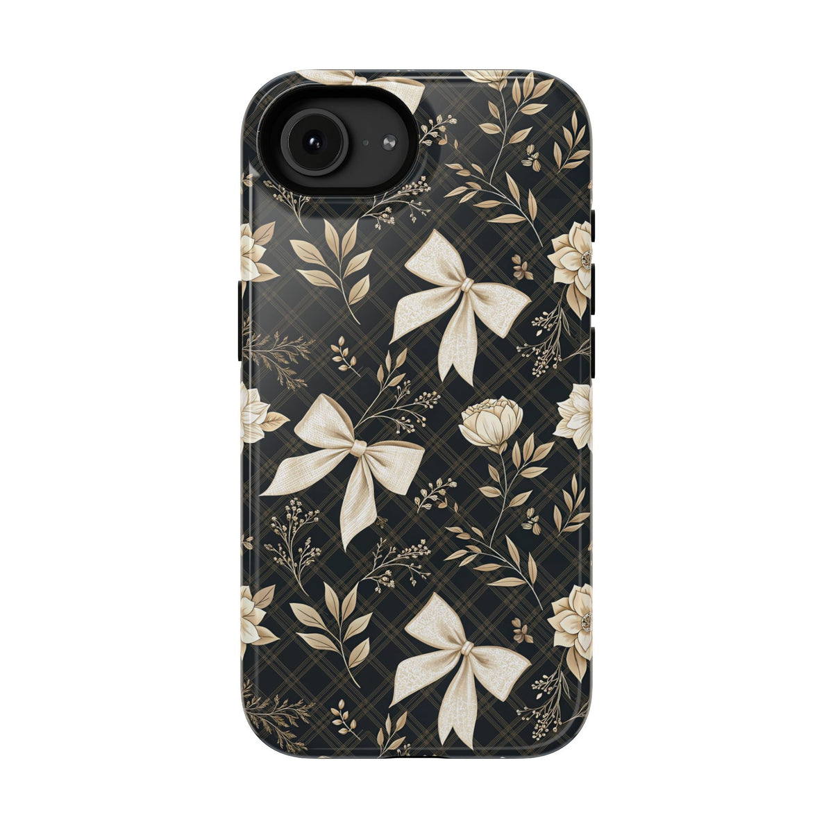 Midnight Bow protective phone case for iPhone 16e, glossy finish