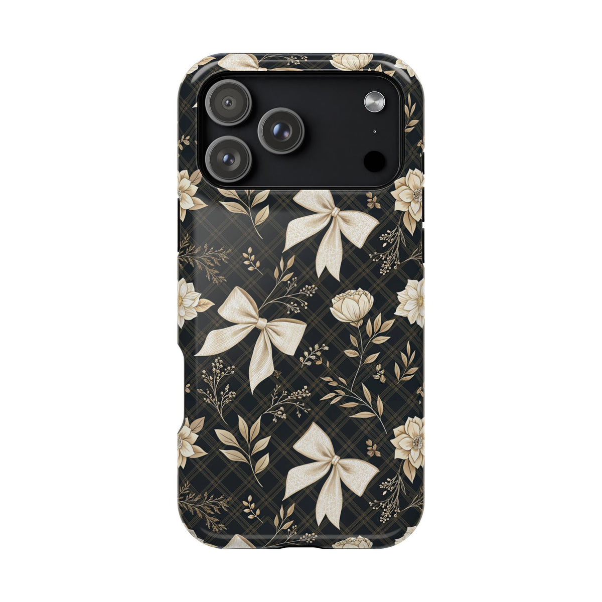 Midnight Bow protective phone case for iPhone 18 Pro Max, glossy finish