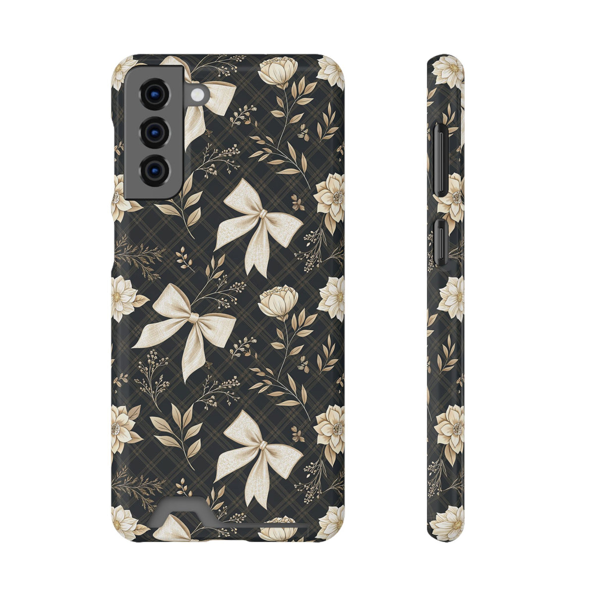 Midnight Bow phone case with card holder for Samsung Galaxy S21 Plus, glossy finish