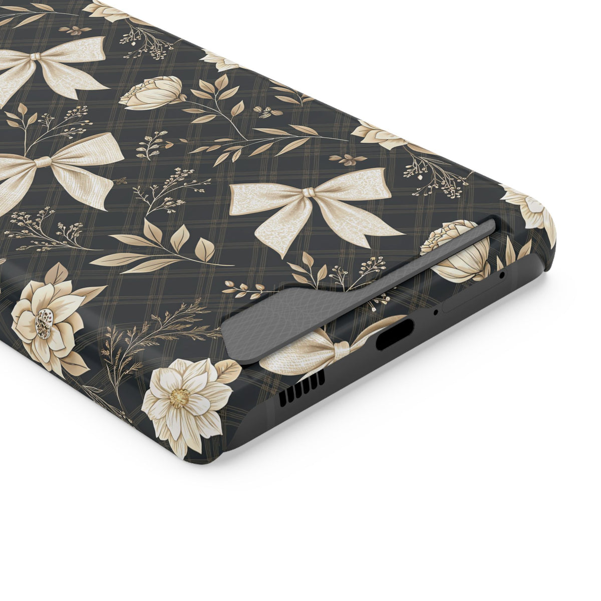 Midnight Bow phone case with card holder for Samsung Galaxy S21 Ultra, glossy finish