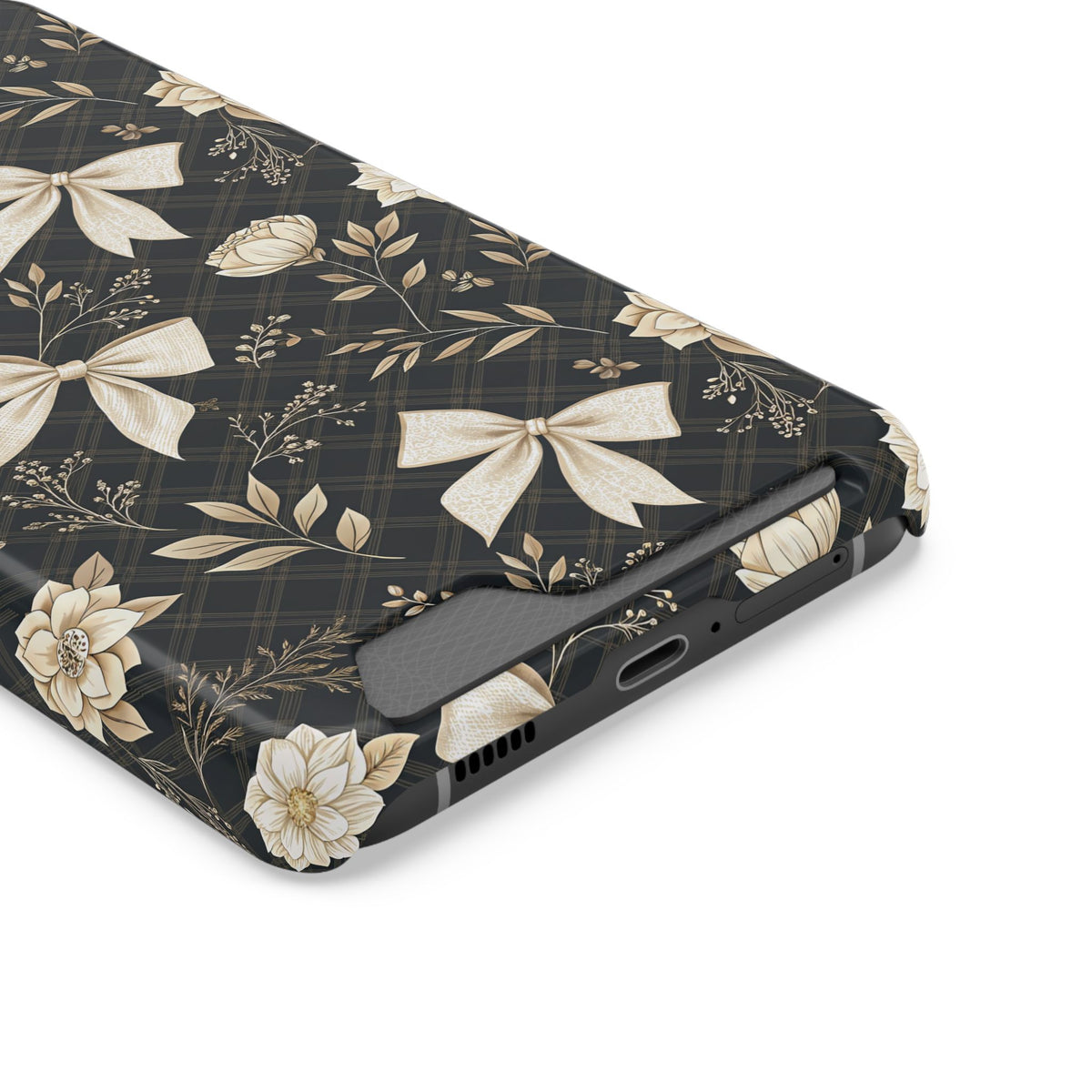Midnight Bow phone case with card holder, close-up of the card slot