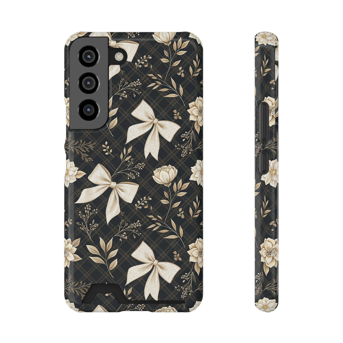 Midnight Bow phone case with card holder for Samsung Galaxy S22, glossy finish