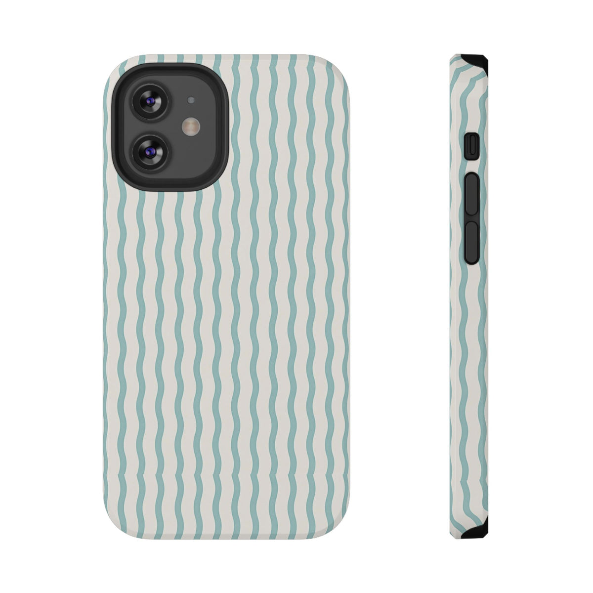 Mint Wave Stripe protective phone case for iPhone 12 Mini, glossy finish