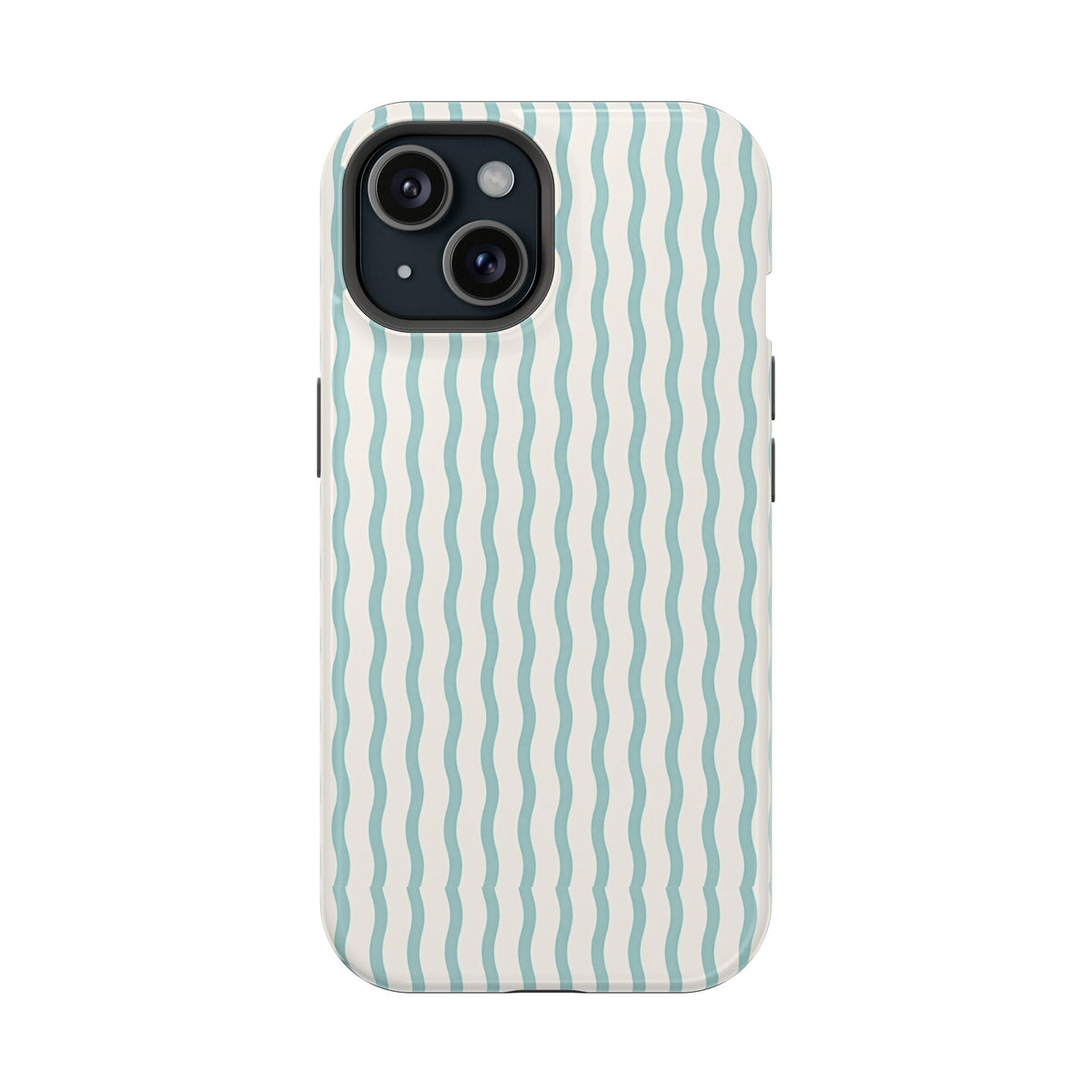 Mint Wave Stripe protective phone case for iPhone 15, glossy finish