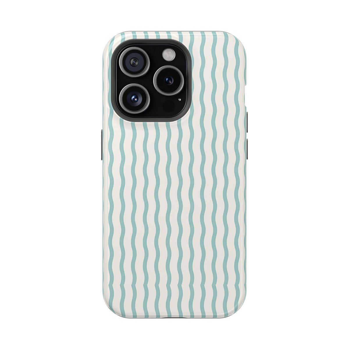 Mint Wave Stripe protective phone case for iPhone 15 Pro, glossy finish