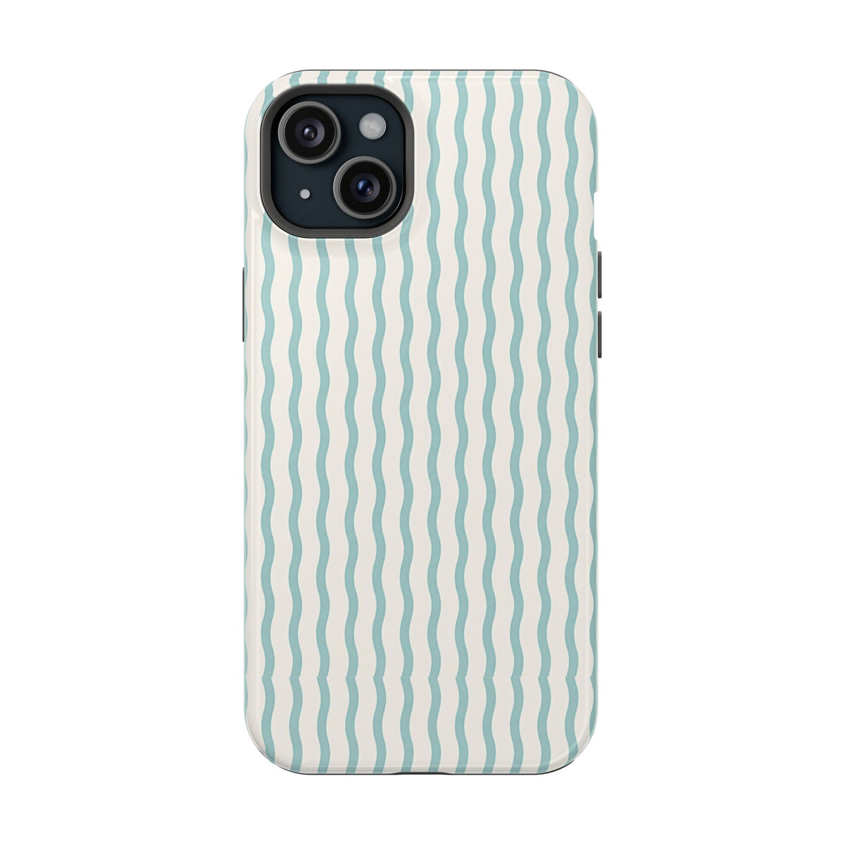 Mint Wave Stripe protective phone case for iPhone 15 Plus, glossy finish