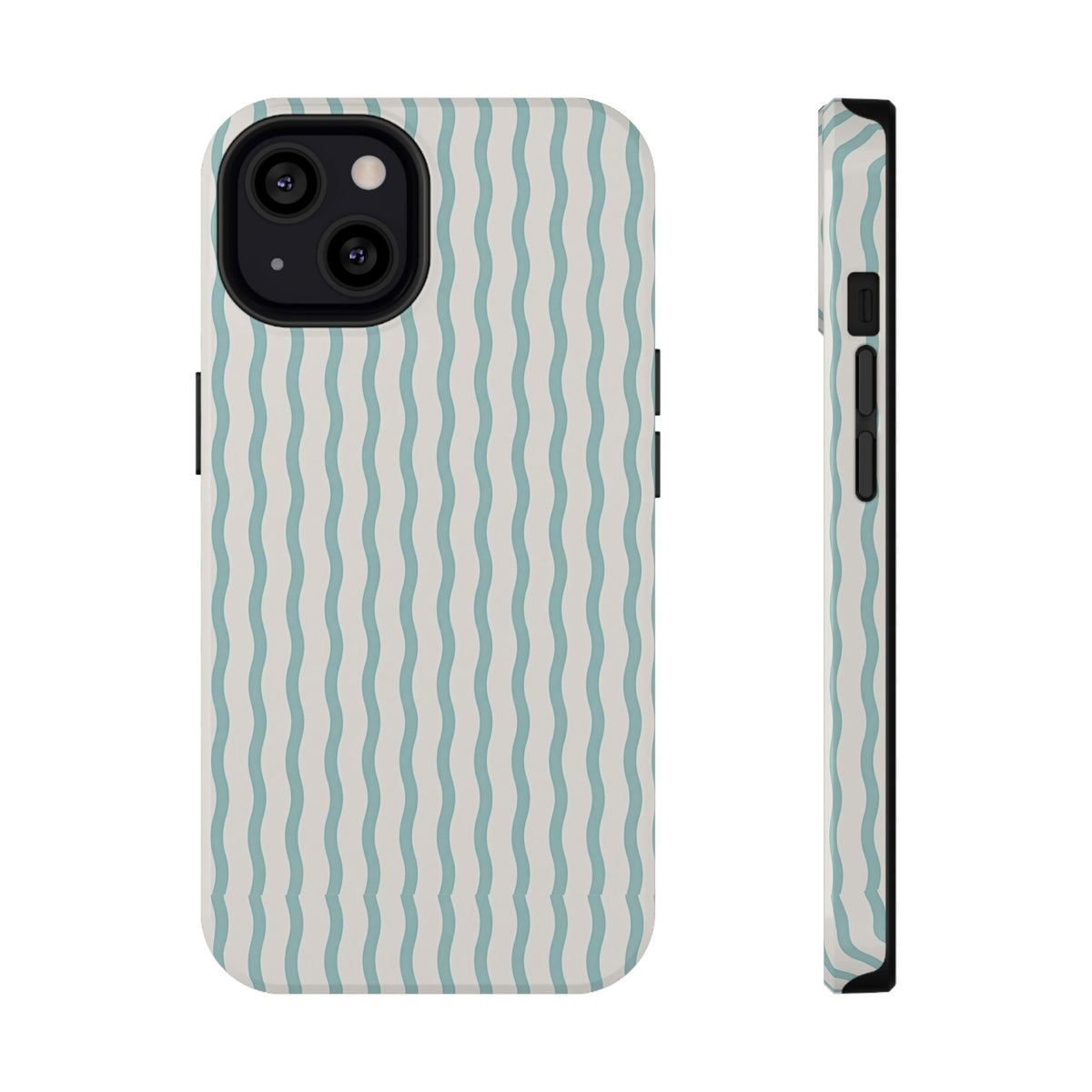Mint Wave Stripe protective phone case for iPhone 13, glossy finish