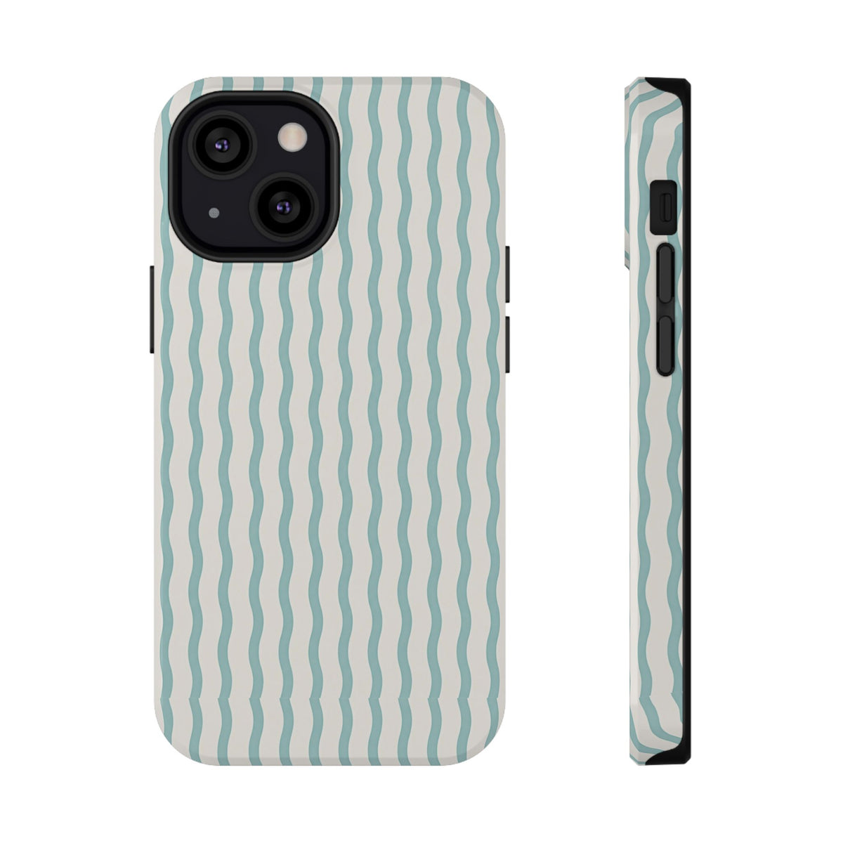 Mint Wave Stripe protective phone case for iPhone 13 Mini, glossy finish