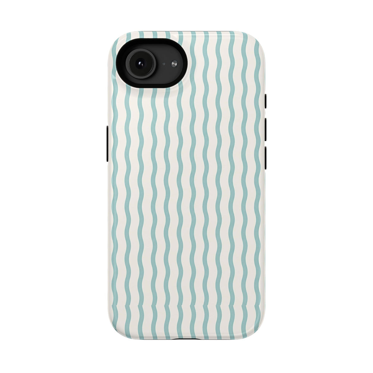 Mint Wave Stripe protective phone case for iPhone 16e, glossy finish