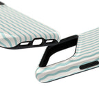 Mint Wave Stripe protective phone case, close-up at an angle