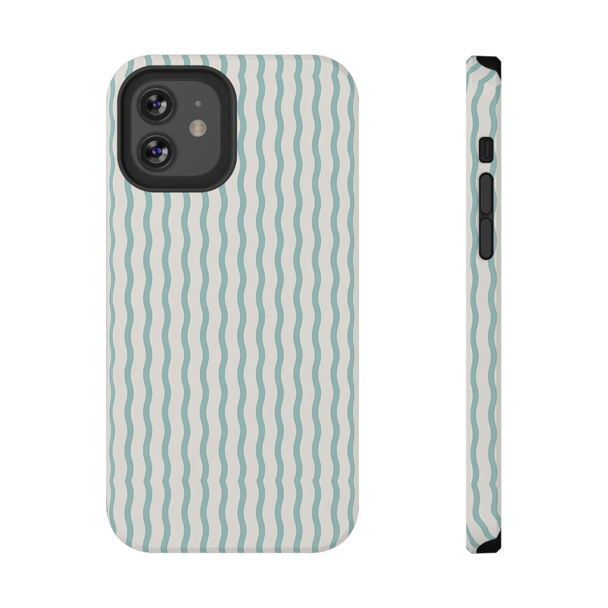 Mint Wave Stripe protective phone case for iPhone 12, glossy finish