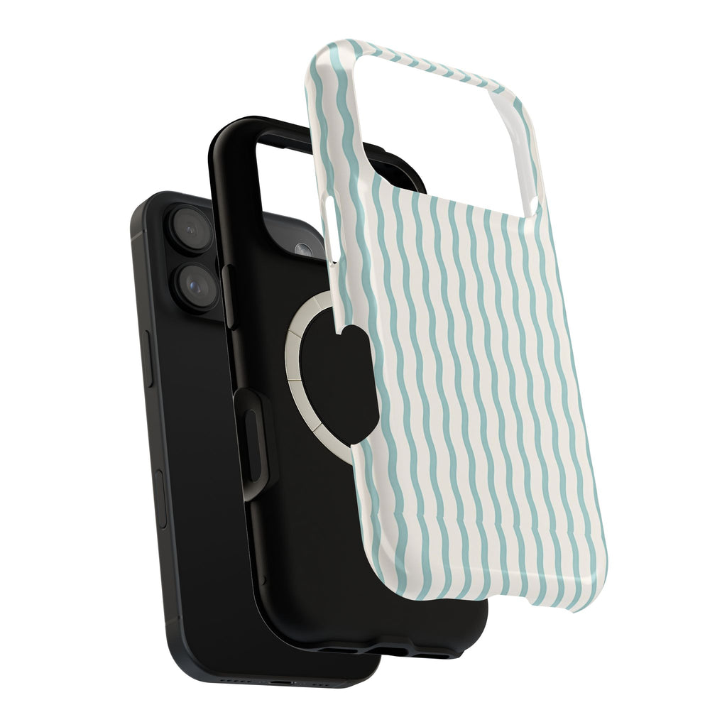 Mint Wave Stripe MagSafe case, close-up of the dual-layer construction