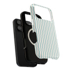 Mint Wave Stripe MagSafe case, close-up of the dual-layer construction