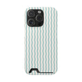 Mint Wave Stripe phone case with card holder for iPhone 16 Pro, glossy finish