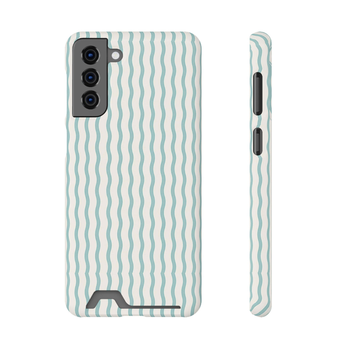 Mint Wave Stripe phone case with card holder for Samsung Galaxy S21 Plus, glossy finish