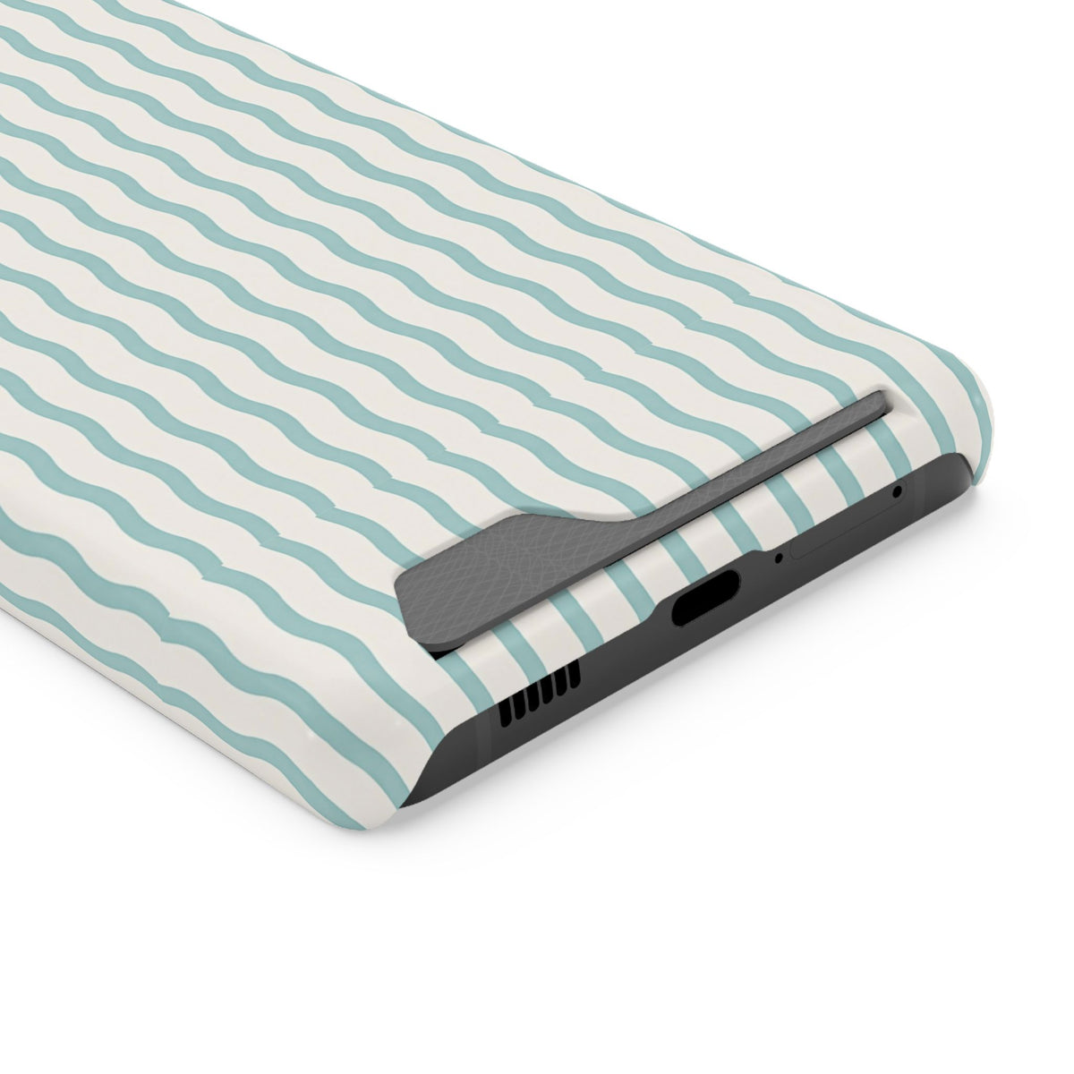 Mint Wave Stripe phone case with card holder for Samsung Galaxy S21 Ultra, glossy finish