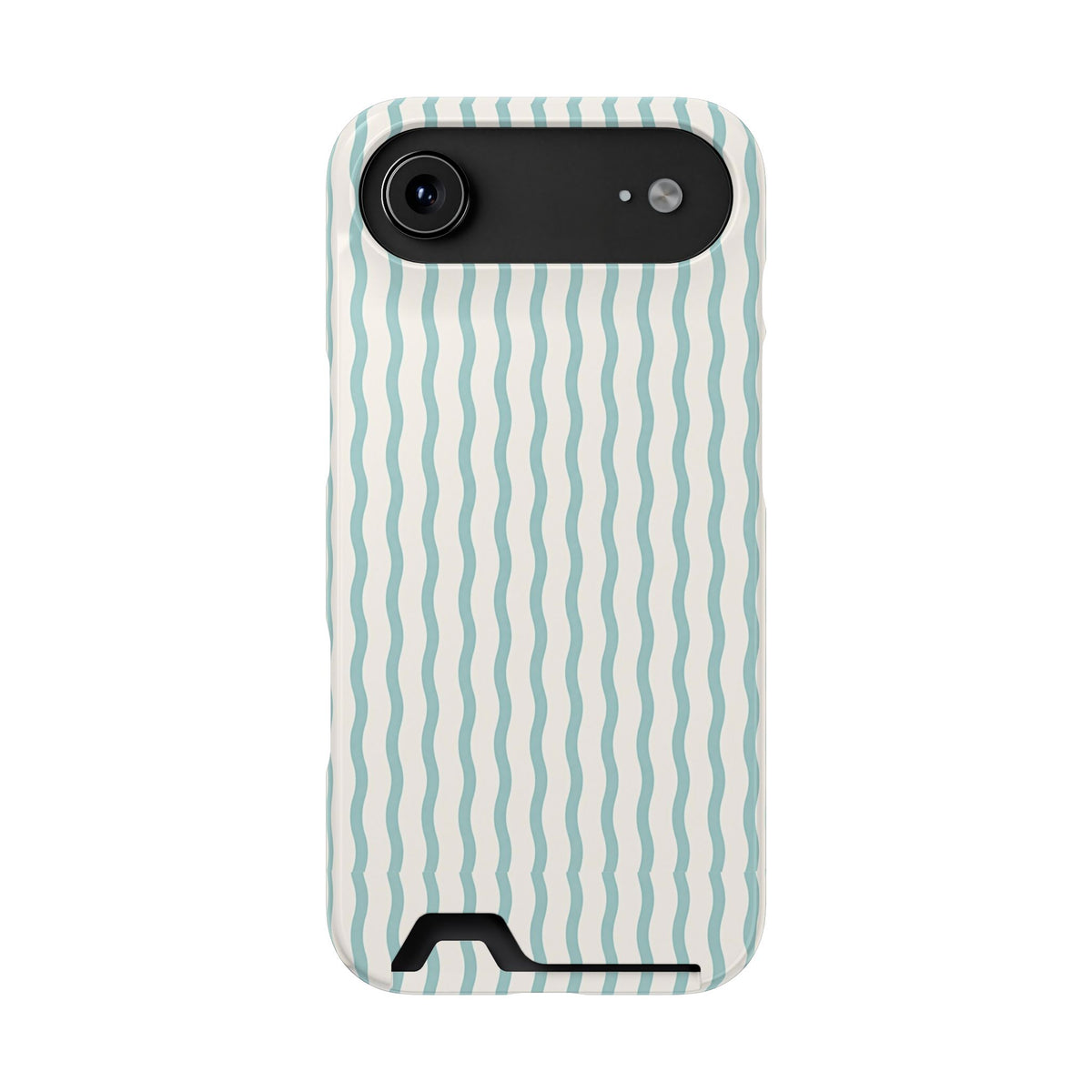 Mint Wave Stripe phone case with card holder for iPhone 17 Air, glossy finish