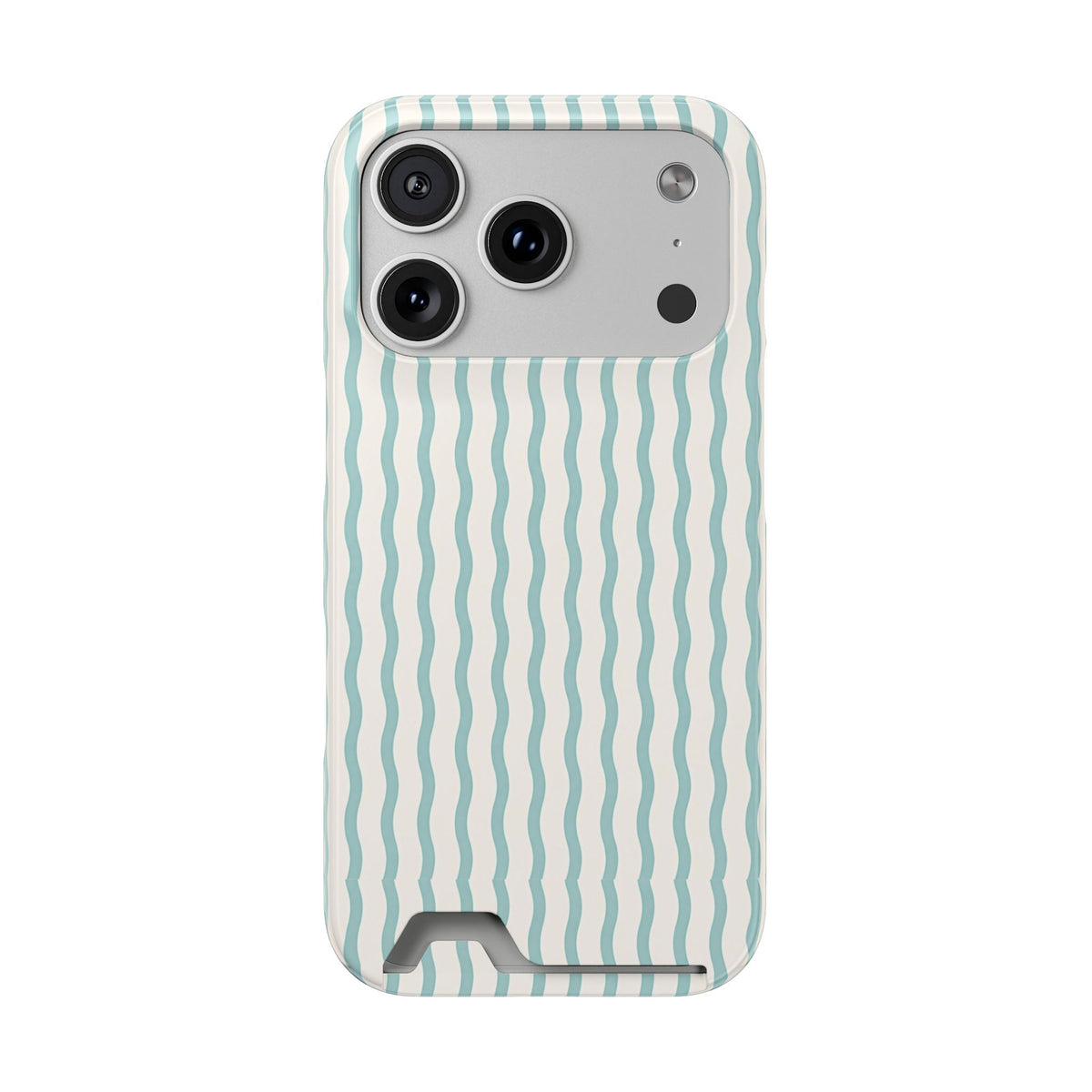 Mint Wave Stripe phone case with card holder for iPhone 17 Pro, glossy finish