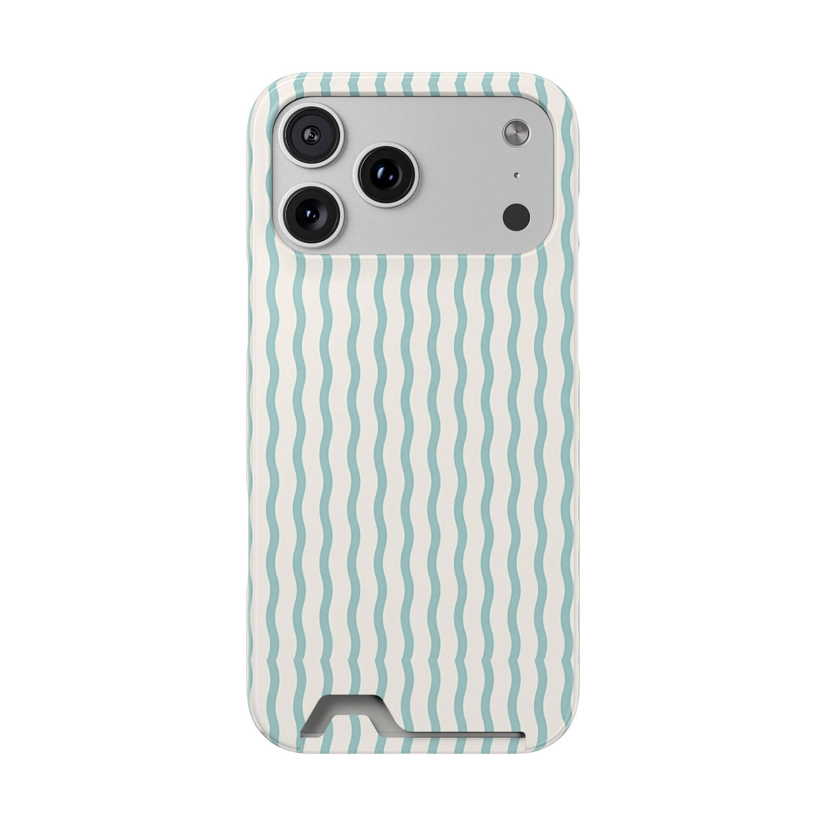 Mint Wave Stripe phone case with card holder for iPhone 17 Pro Max, glossy finish