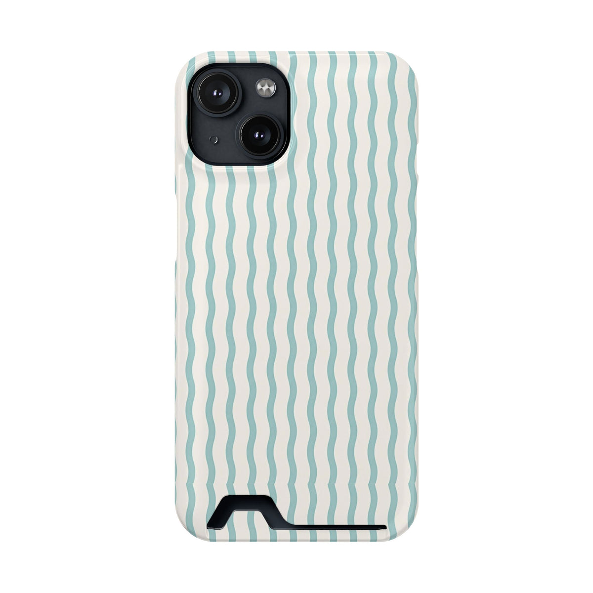 Mint Wave Stripe phone case with card holder for iPhone 14, glossy finish