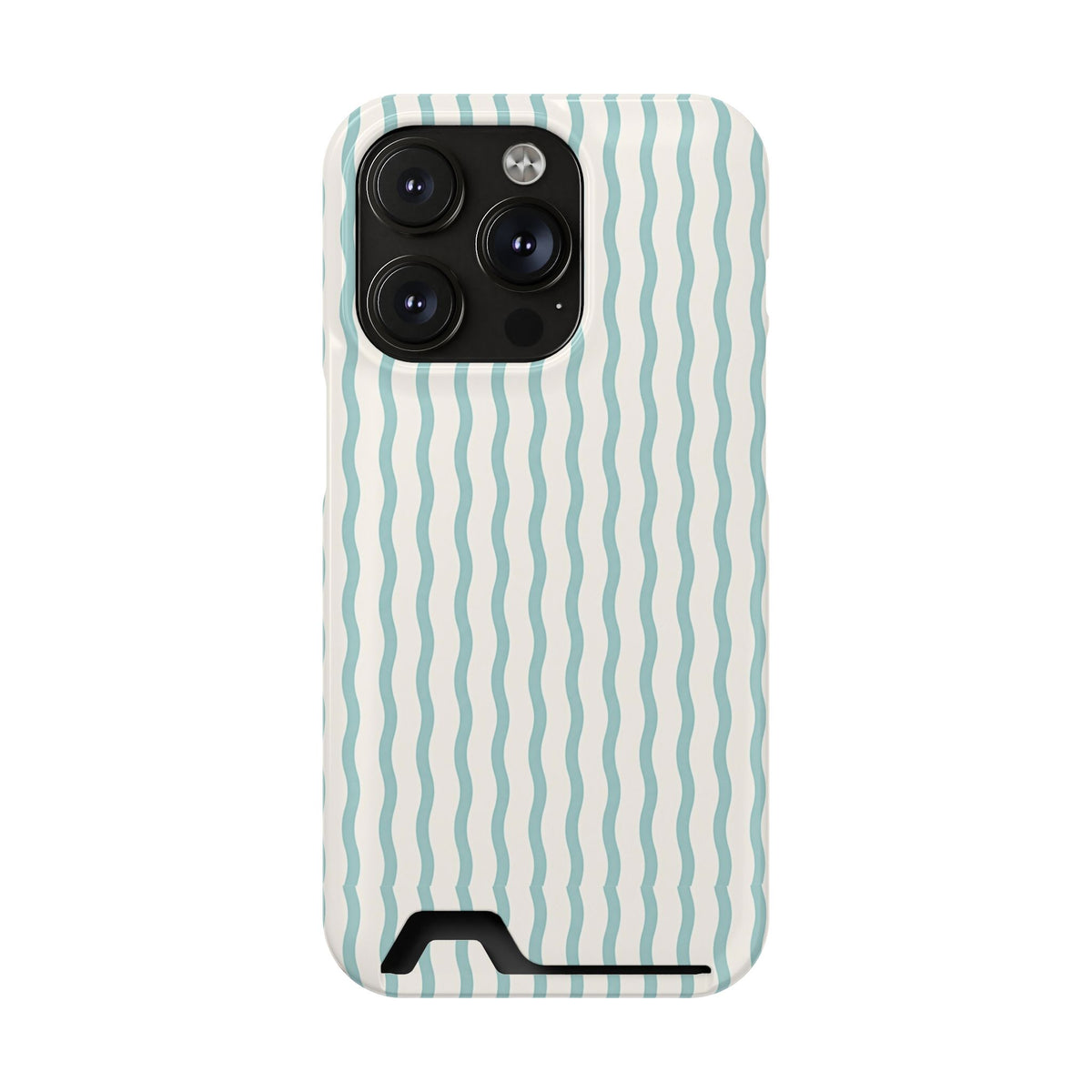 Mint Wave Stripe phone case with card holder for iPhone 14 Pro, glossy finish