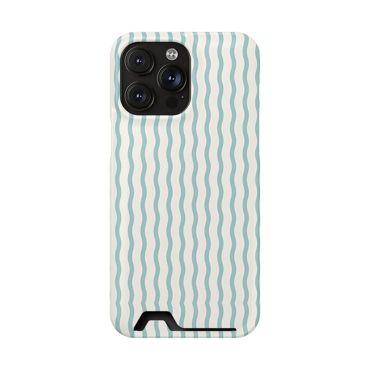 Mint Wave Stripe phone case with card holder for iPhone 14 Pro Max, glossy finish
