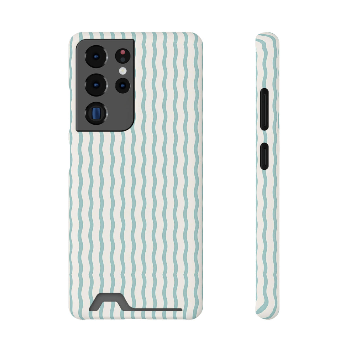 Mint Wave Stripe phone case with card holder for Samsung Galaxy S22 Plus, glossy finish
