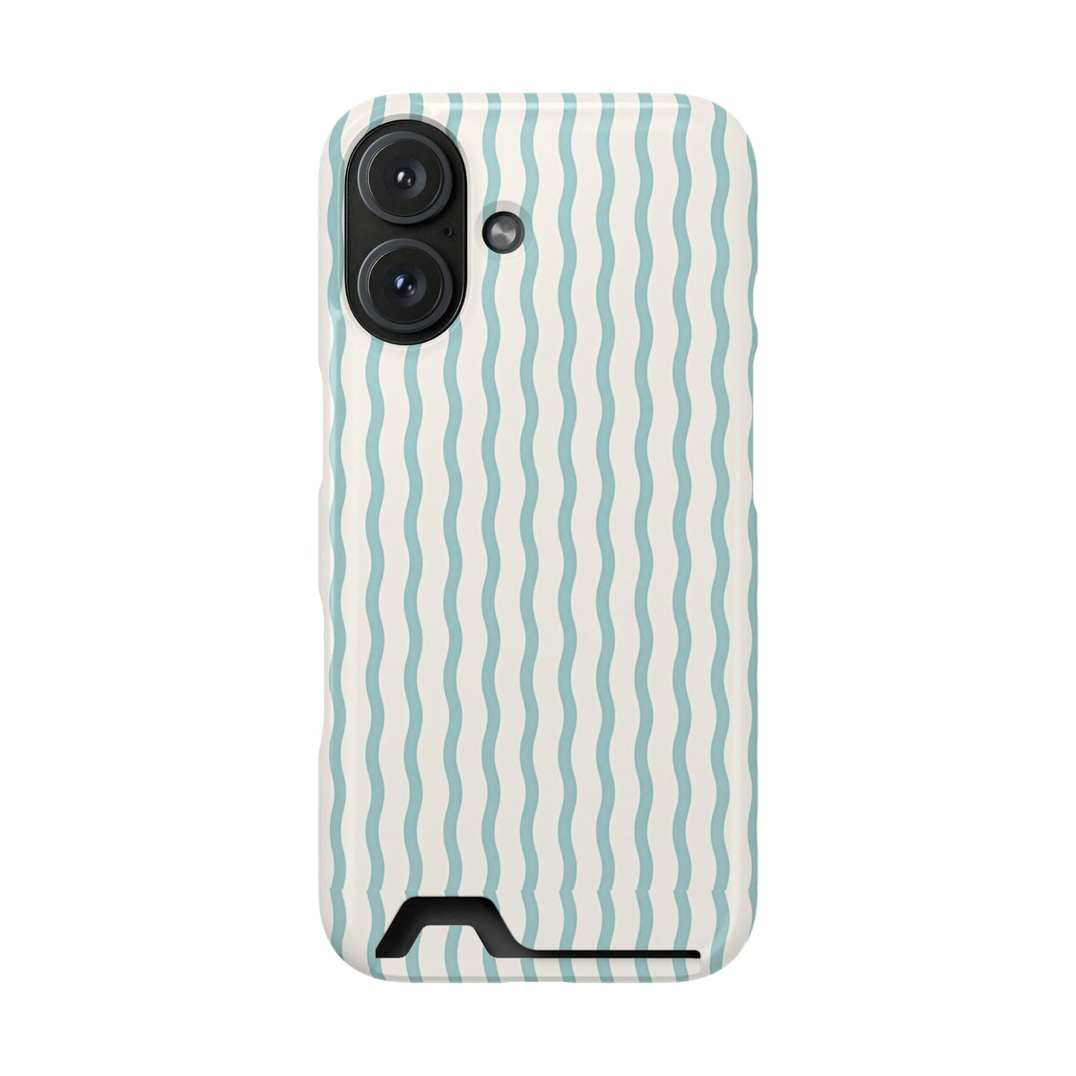 Mint Wave Stripe phone case with card holder for iPhone 16, glossy finish