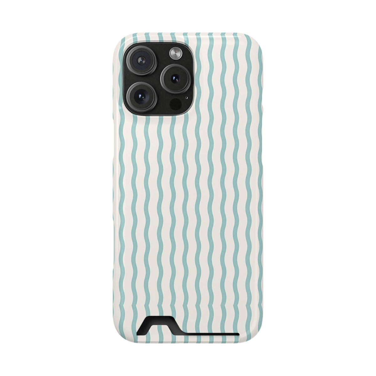 Mint Wave Stripe phone case with card holder for iPhone 16 Pro Max, glossy finish