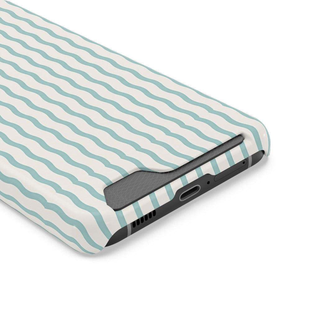 Mint Wave Stripe phone case with card holder, close-up of the card slot