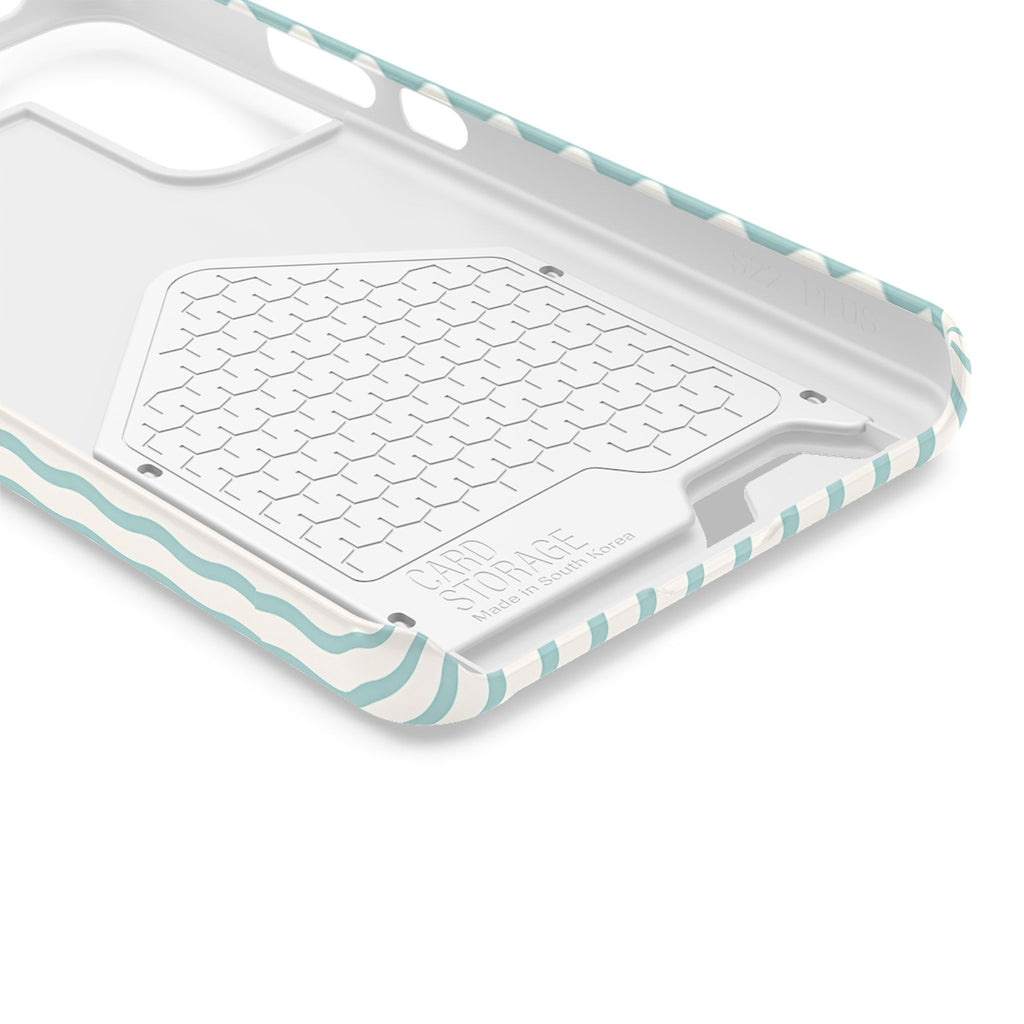 Mint Wave Stripe phone case with card holder, close-up of the inside
