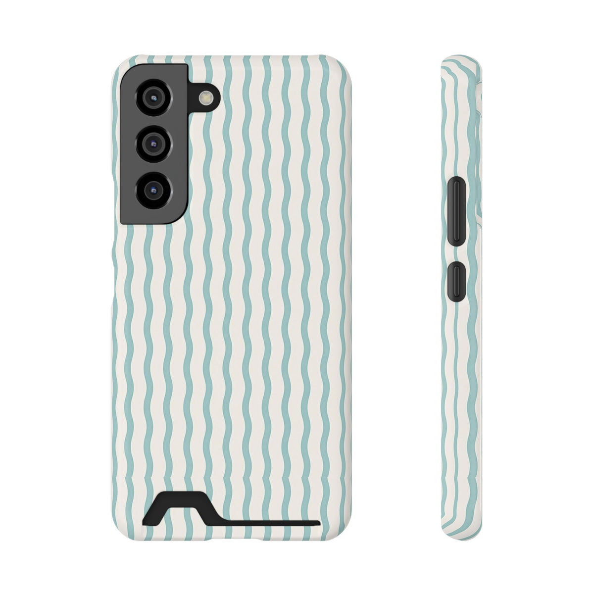 Mint Wave Stripe phone case with card holder for Samsung Galaxy S22, glossy finish