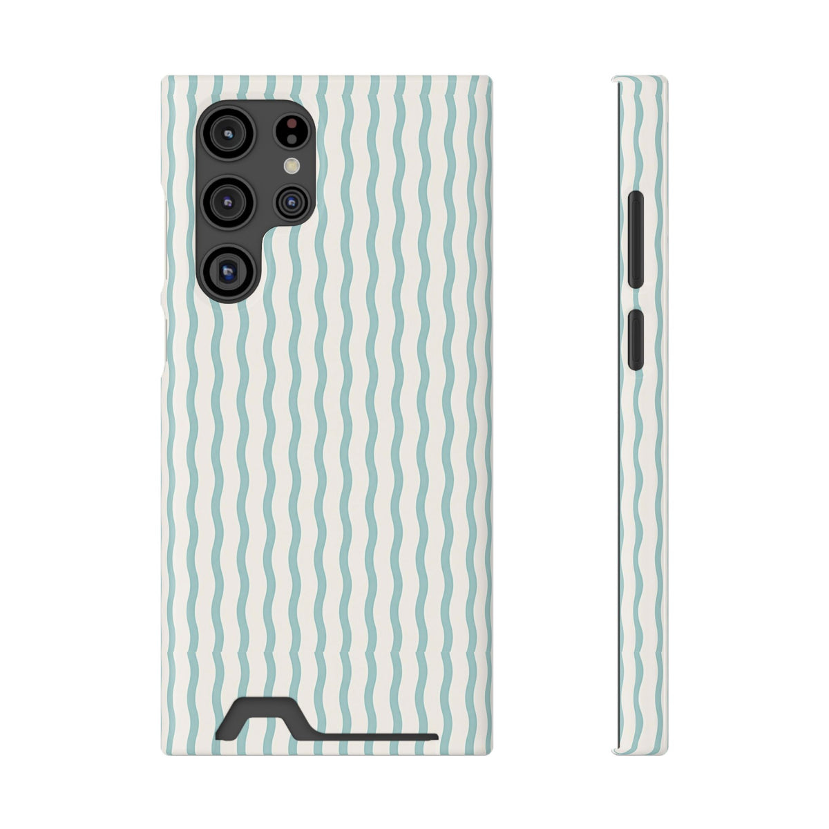 Mint Wave Stripe phone case with card holder for Samsung Galaxy S22 Ultra, glossy finish
