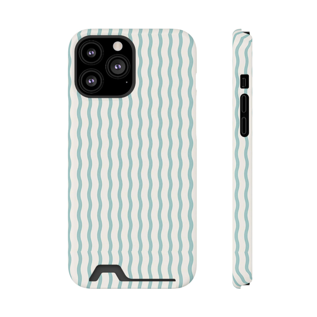 Mint Wave Stripe phone case with card holder for iPhone 13 Pro Max, glossy finish