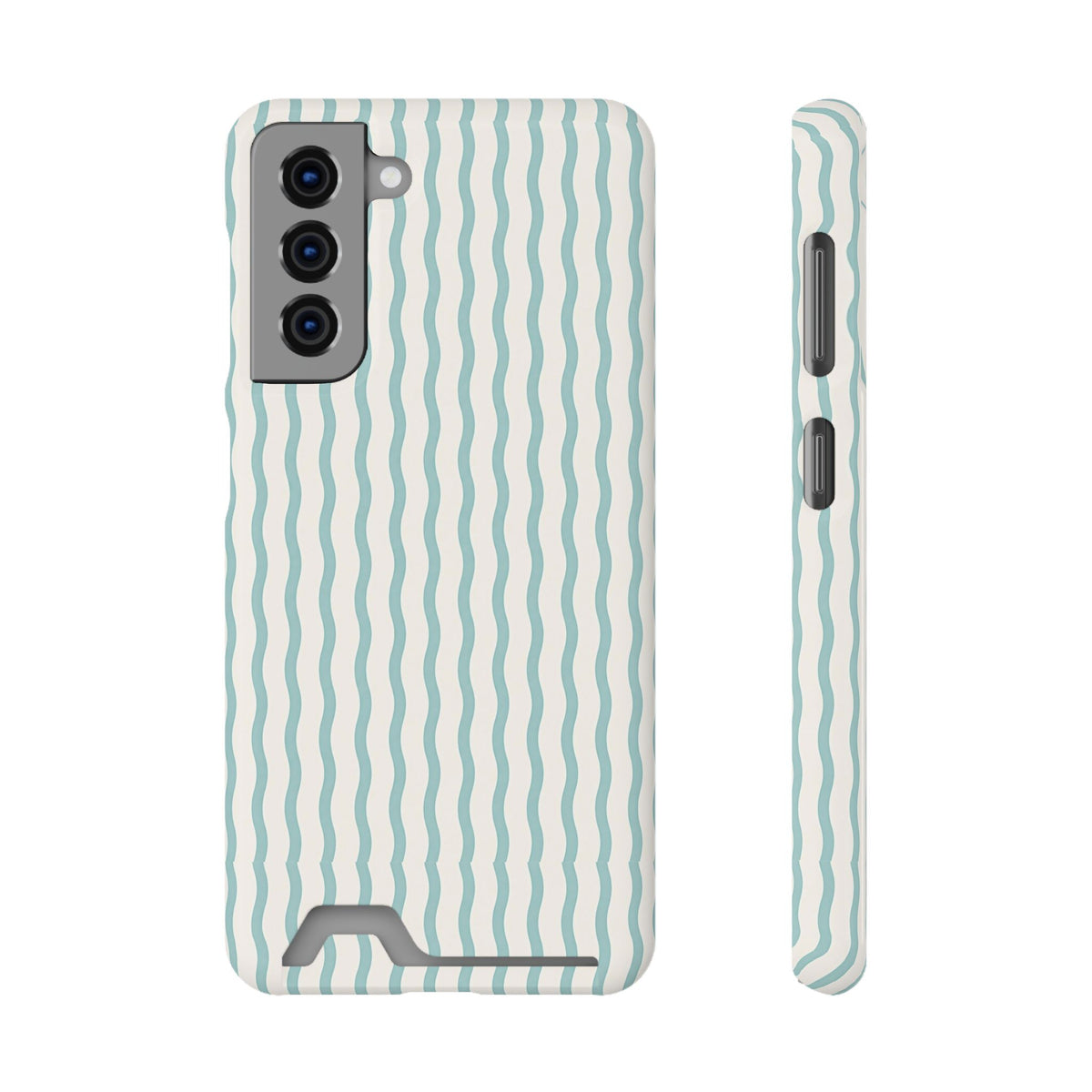 Mint Wave Stripe phone case with card holder for Samsung Galaxy S21, glossy finish