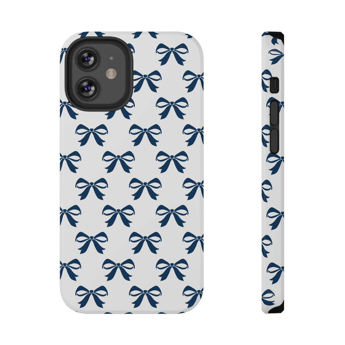 Navy Bow protective phone case for iPhone 12 Mini, glossy finish
