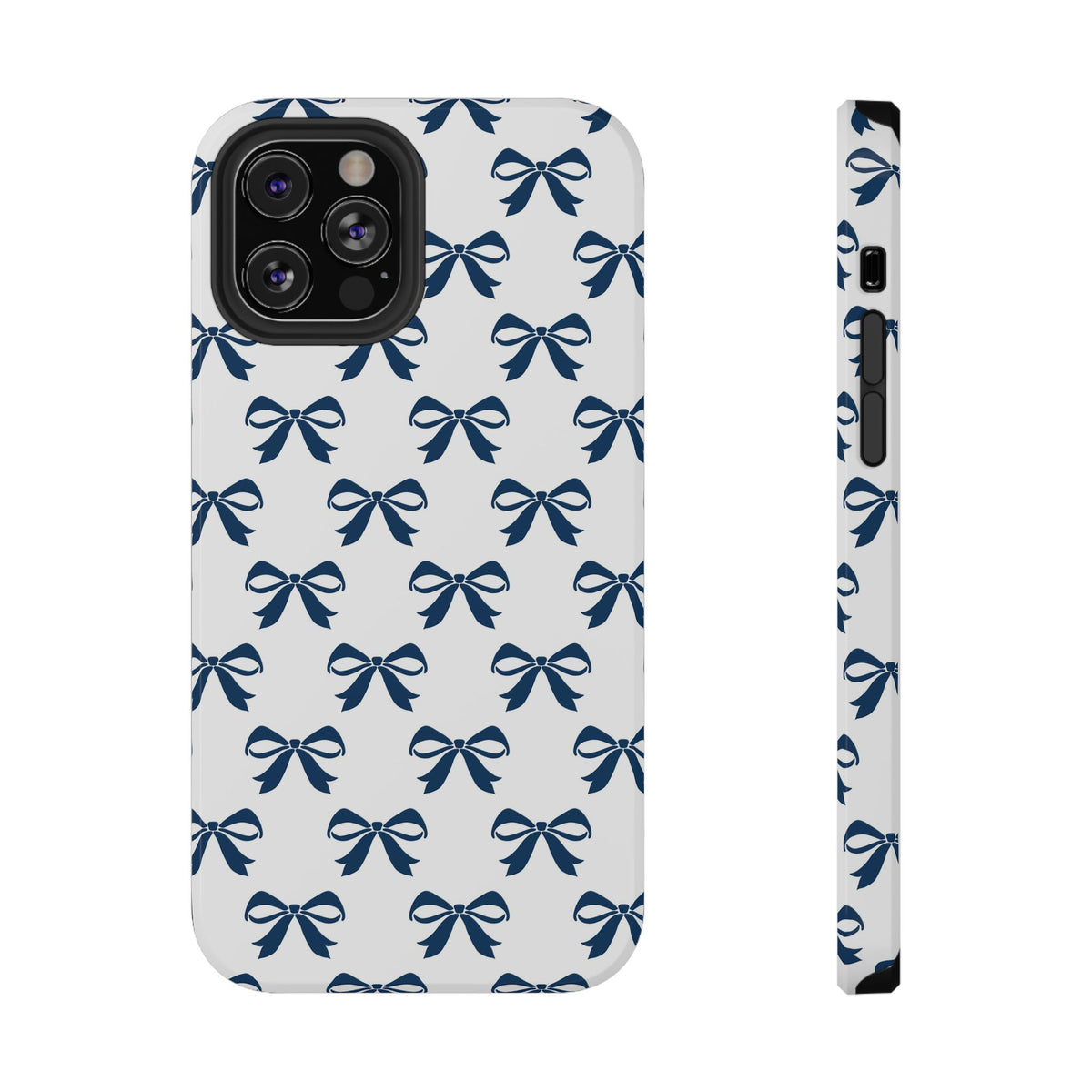 Navy Bow protective phone case for iPhone 12 Pro, glossy finish