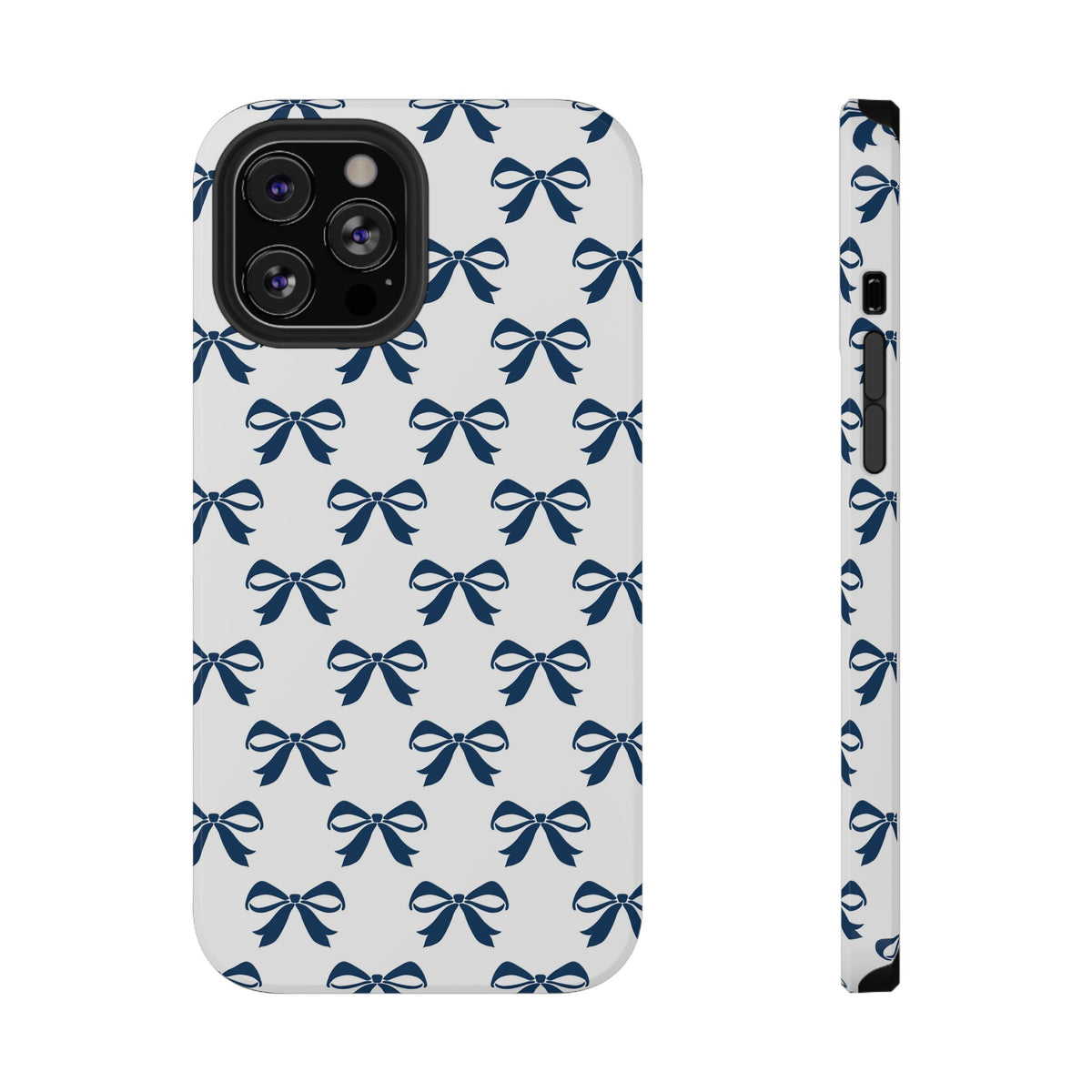Navy Bow protective phone case for iPhone 12 Pro Max, glossy finish