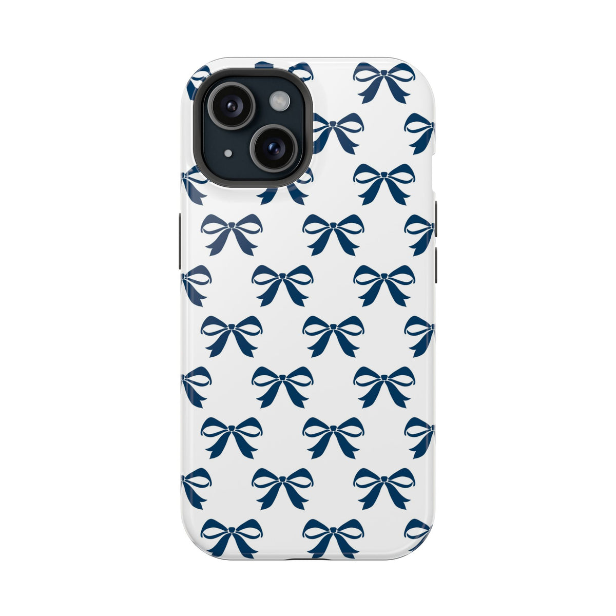 Navy Bow protective phone case for iPhone 15, glossy finish
